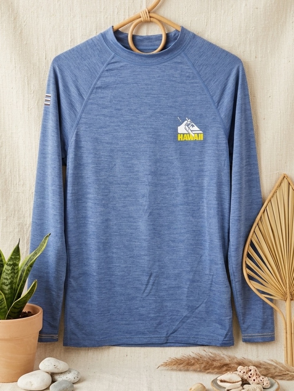 QUIKSILVER Men’s Long Sleeve Rash Guard - Blue Heather Hawaii Graphic - UPF 50+